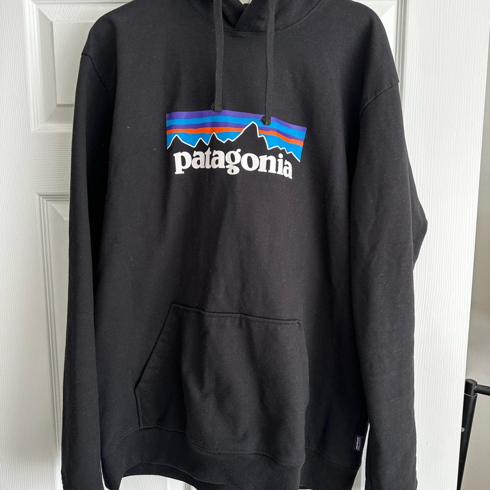 Patagonia Black Hoodie with Multicolor Logo